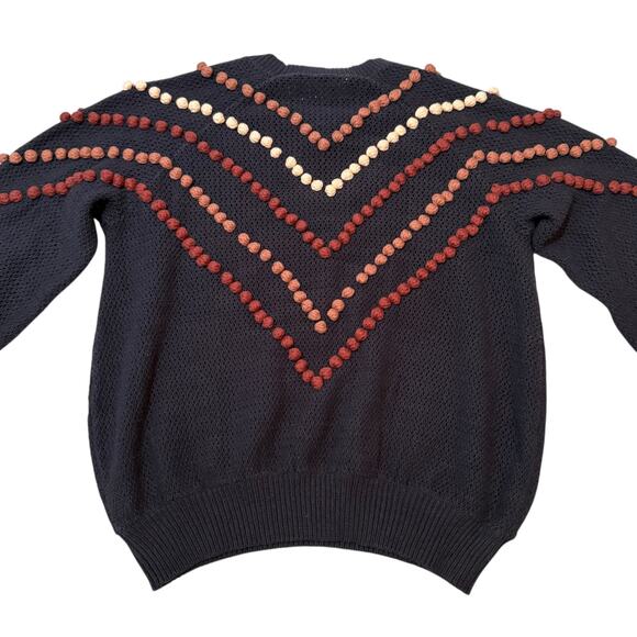 The Great. The Bobble Pom Pom Sweater Knit Navy Blue Brown - Size 1 / Small - Picture 9 of 14